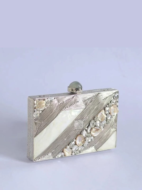 Aisha Embellished Mother of Pearl Clutch | Luxurious Handcrafted Bag