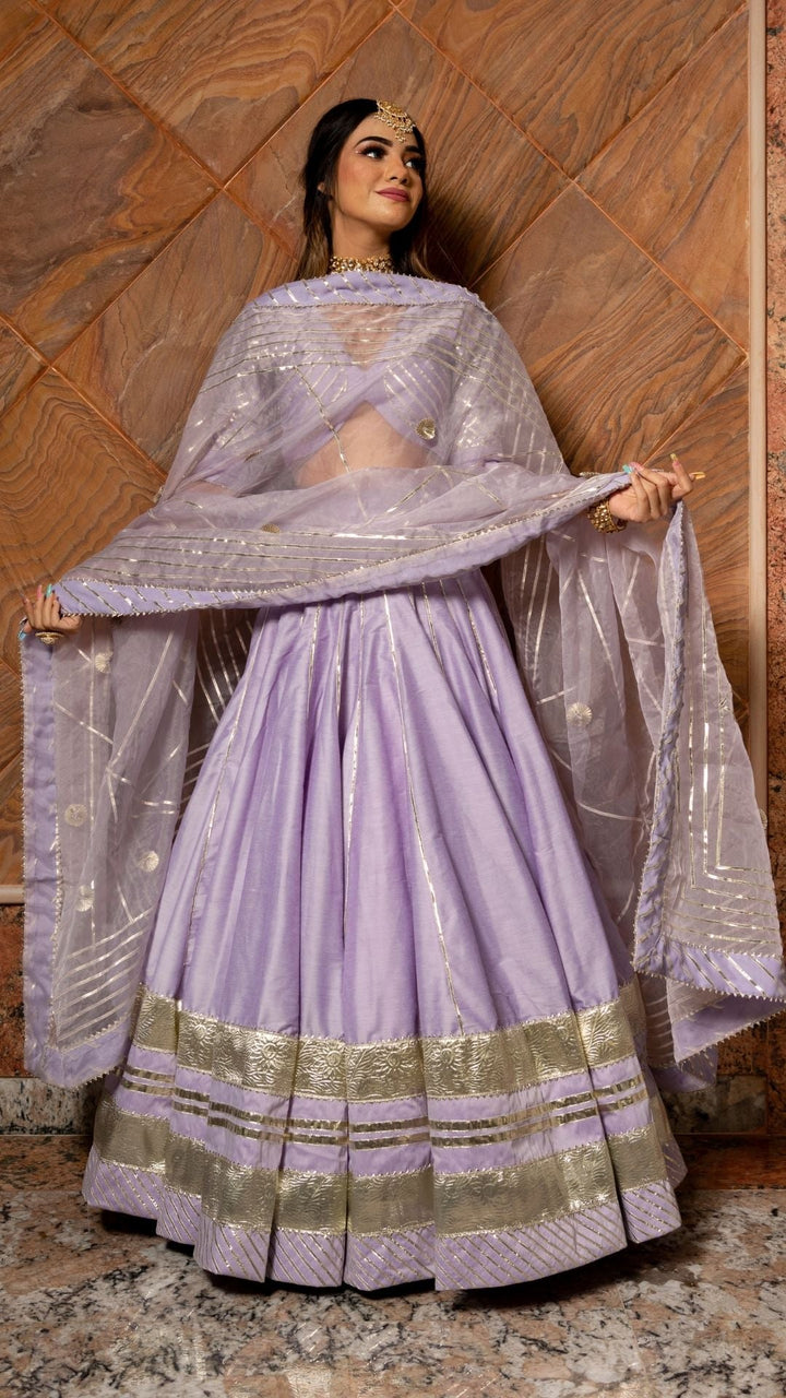 IBADAT LILAC COTTON SILK  LEHENGA SET - Pomcha Jaipur