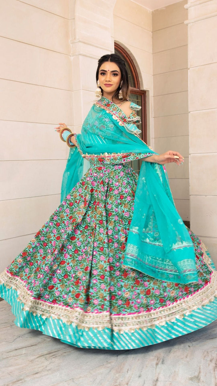 AASMA HAND BLOCK PRINT LEHENGA SET - Pomcha Jaipur . lehanga,dress anarkali,anarkali designer dresses,anarkali suits,lehenga wedding,designer suit anarkali,designer suits anarkali,designer dress anarkali,dupattas,saree collection,saree collections,dress designer,anarkali suits design,anarkali designer suit