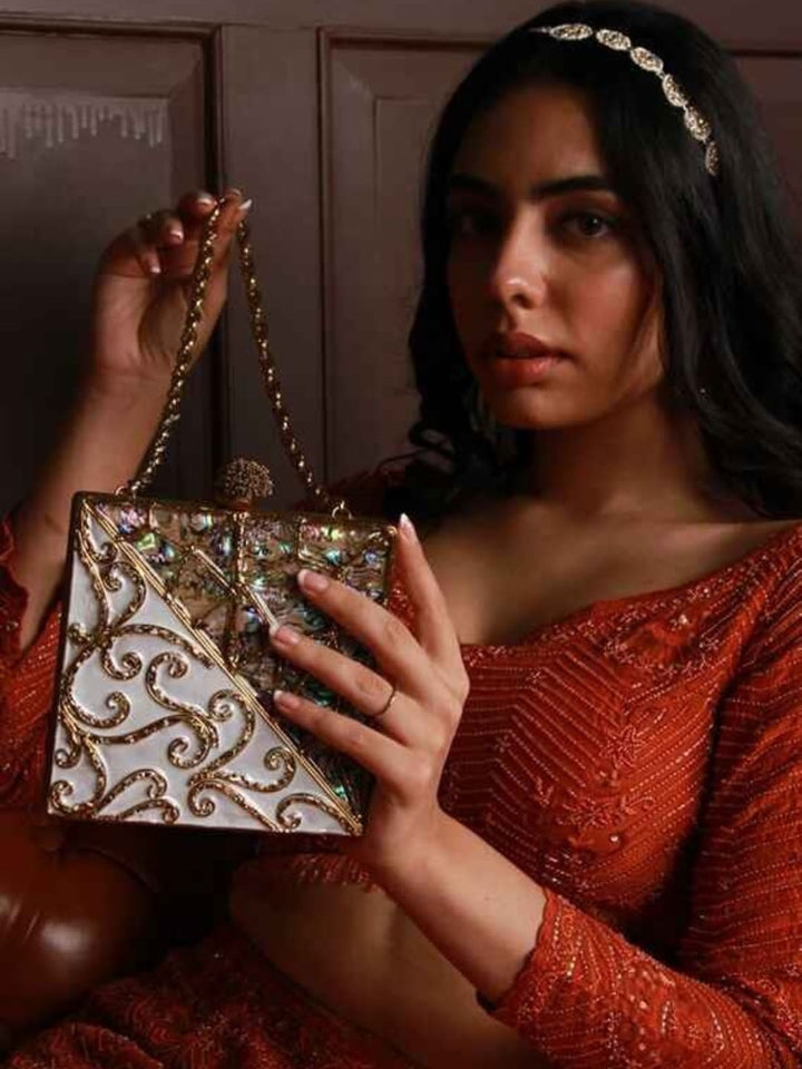 Lihaaz Mother of Pearl Brass Clutch | Elegant Eco-Friendly Bag