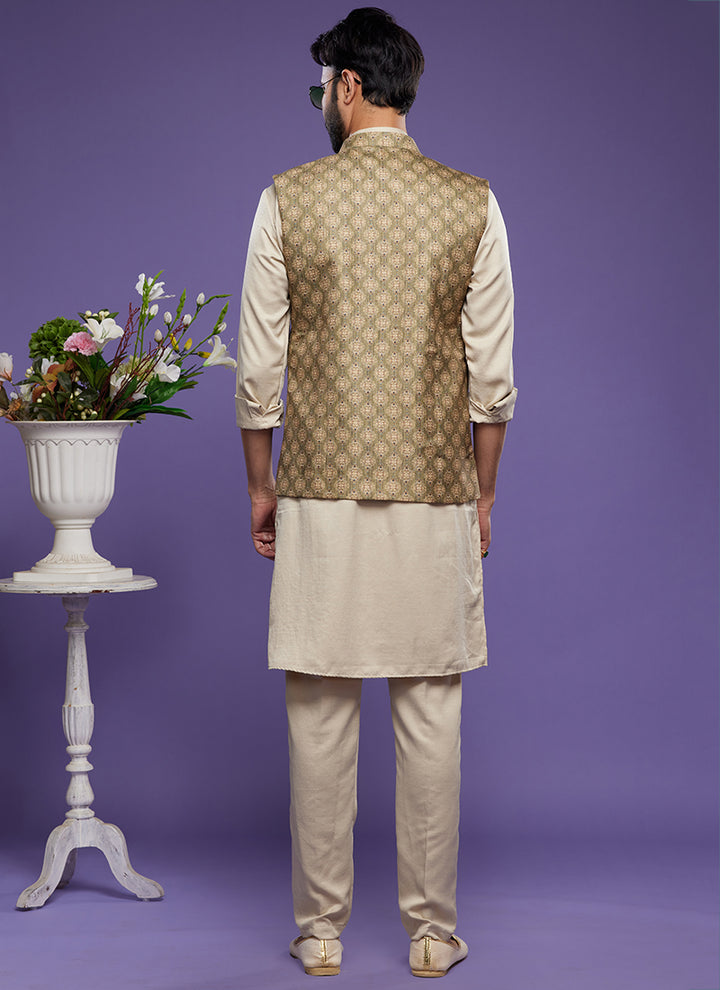 Luxurious art banarasi silk Premium Kurta Pajama with Koti | for wedding Wear
