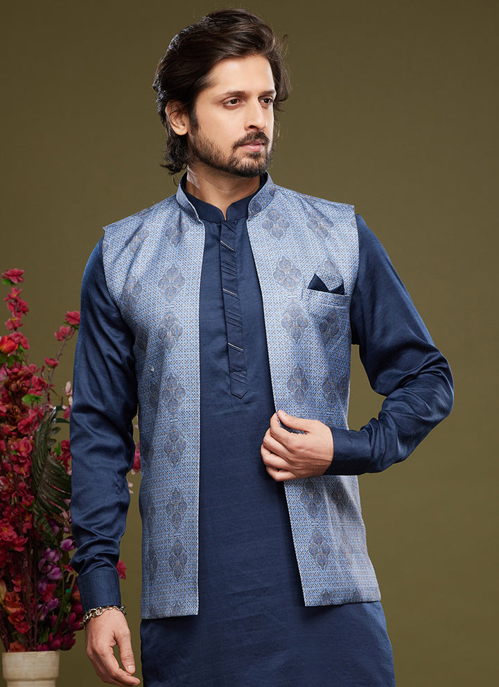 Luxurious art banarasi silk Premium Kurta Pajama with Koti | for wedding Wear