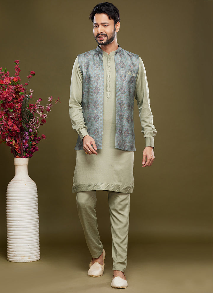 Luxurious art banarasi silk Premium Kurta Pajama with Koti | for wedding Wear