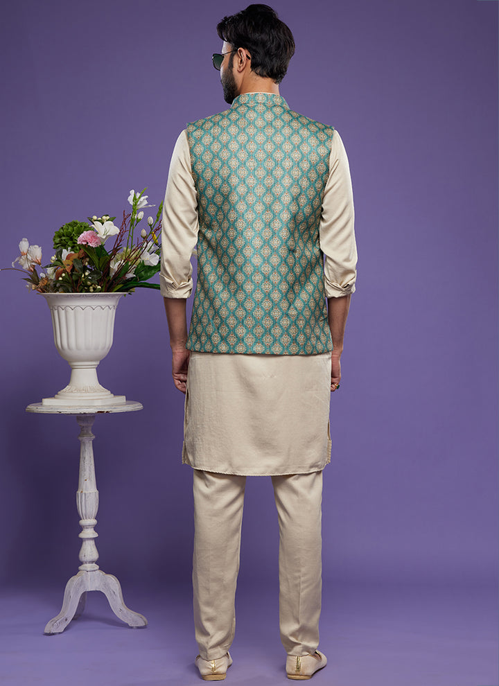 Luxurious art banarasi silk Premium Kurta Pajama with Koti | for wedding Wear