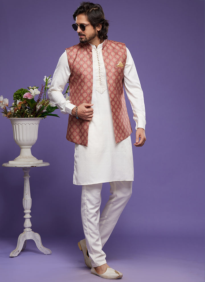 Luxurious art banarasi silk Premium Kurta Pajama with Koti | for wedding Wear