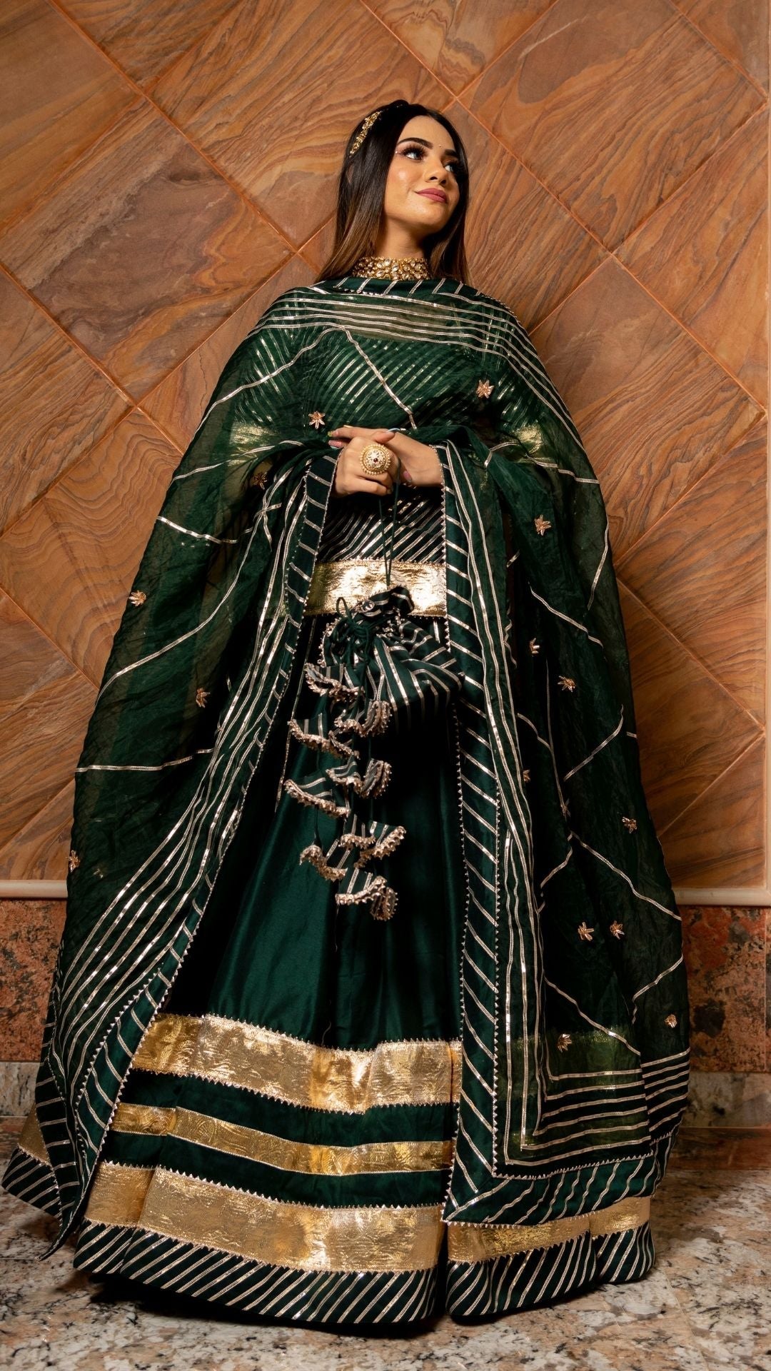 BAISA DARK GREEN COTTON SILK LEHENGA SET - Pomcha Jaipur