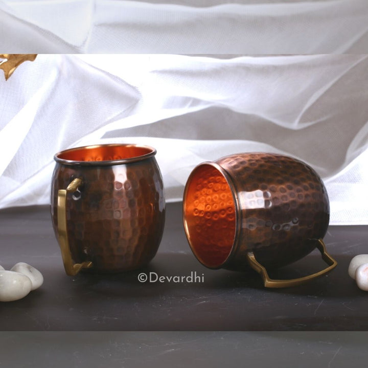 Copper Hammered Mugs Set | Aasavam 2 Pcs for Dining Delight