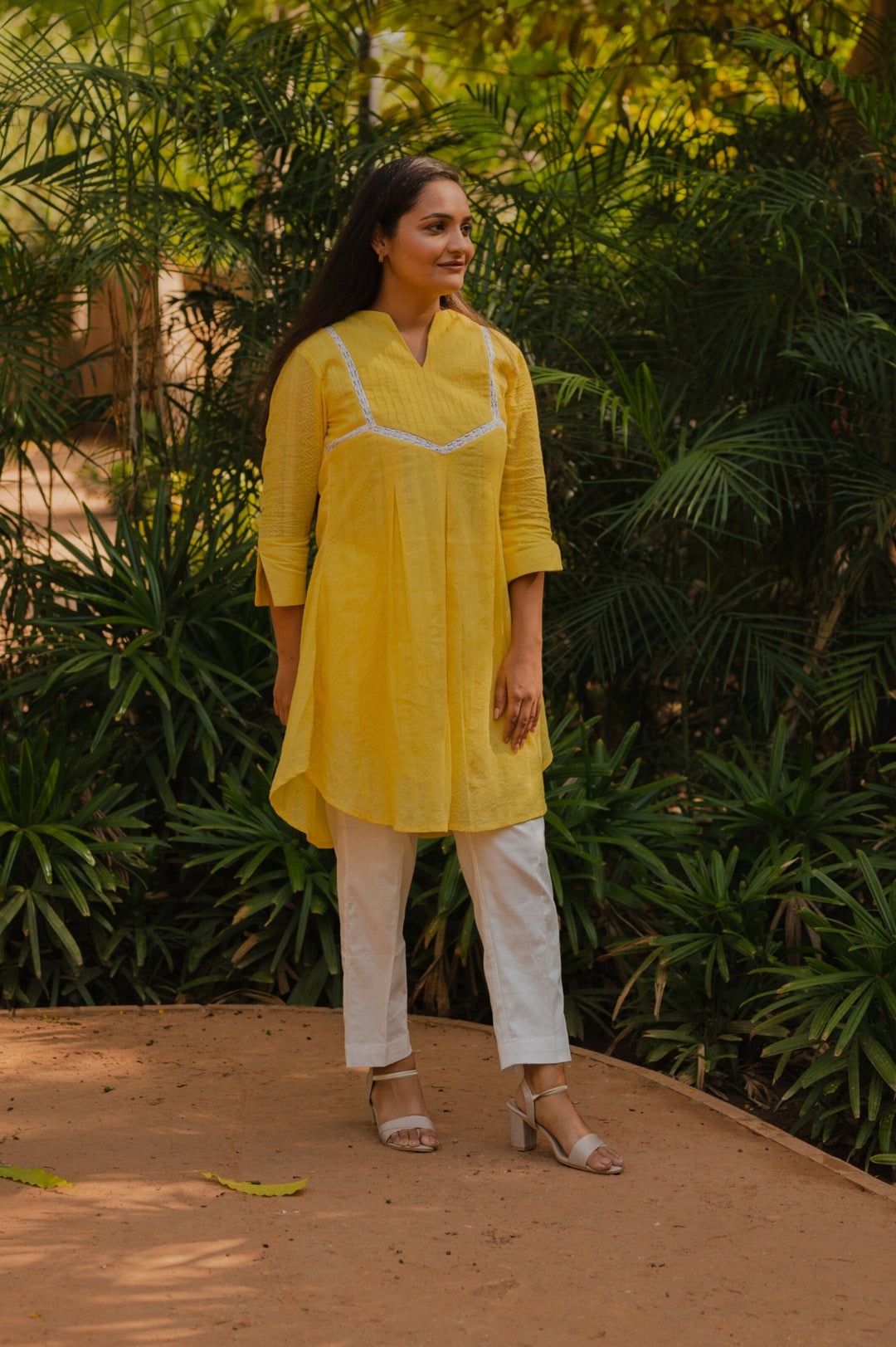 Chic Yellow & White Kurta Set | Self-Design Cotton for a Classy Look