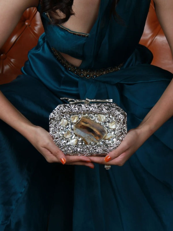 Burj Embellished Agate Stone Clutch | Designer Fashion Statement Bag