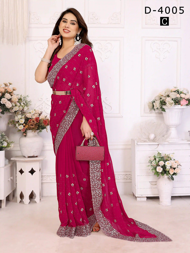 Stylish Georgette Saree with Zari and Stone-Work for Festive Wear