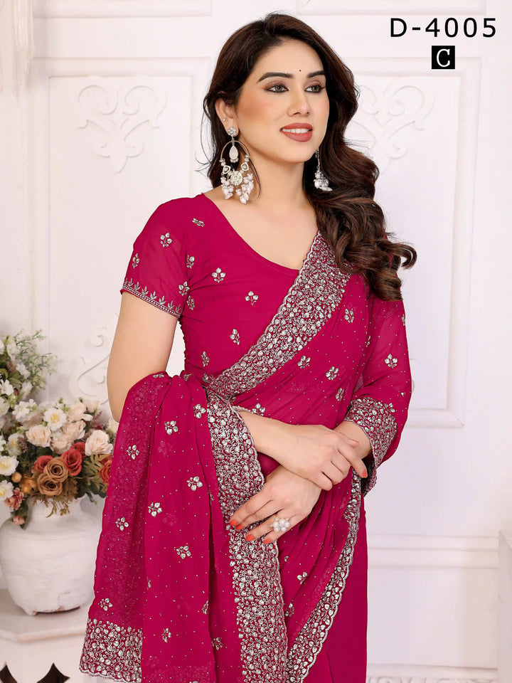 Stylish Georgette Saree with Zari and Stone-Work for Festive Wear