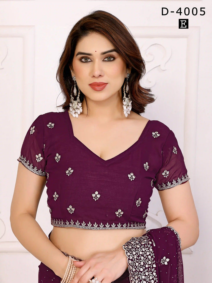 buy Wine Georgette Saree with Zari & Stone Work | Silverbin
