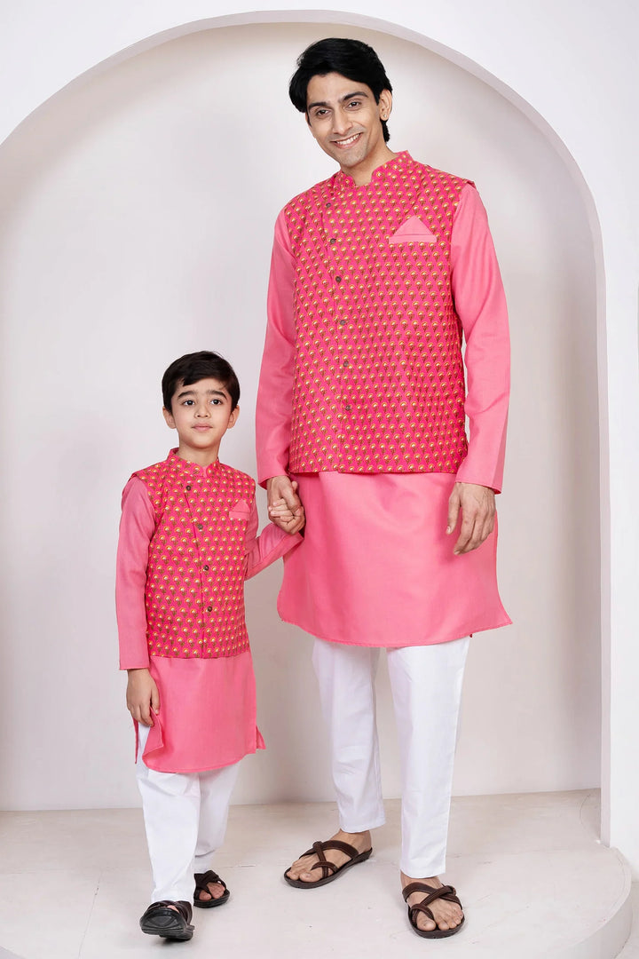 Rouge Floral Printed Cotton Father and Son Twin Set