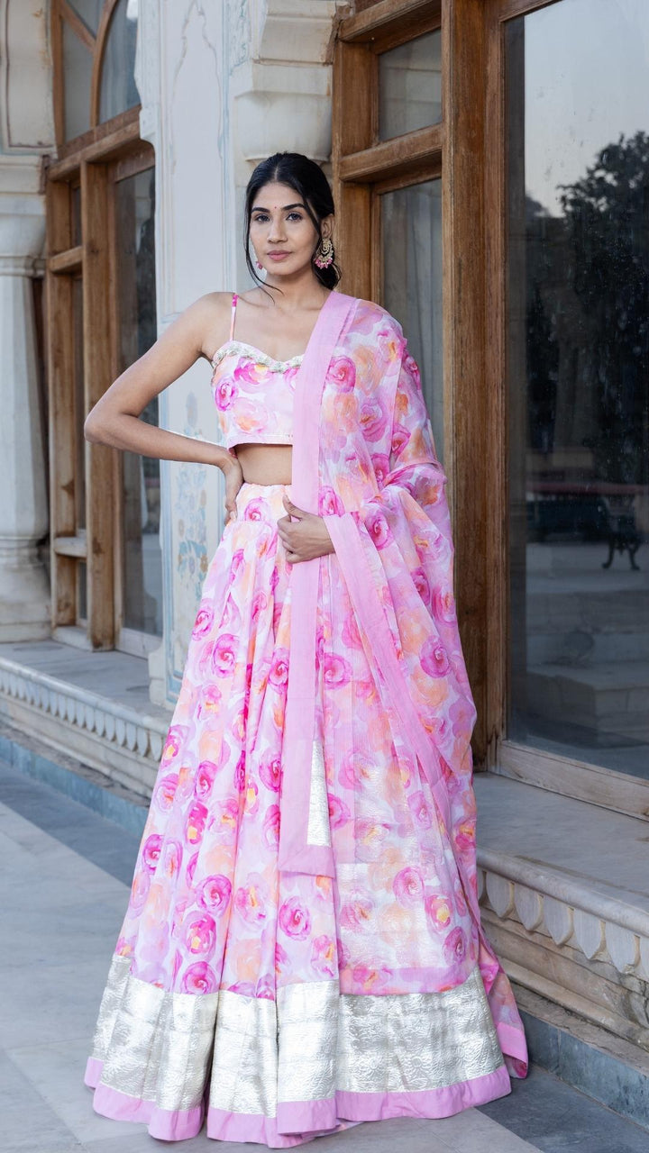 Haadiya Pink Muslin Lehenga Set | Luxury Wear with Lace & Tassels