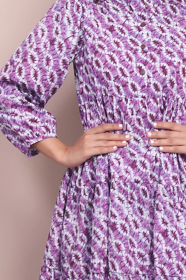 Twin Style Statements: Purple Cotton Collar Dresses for Mom and Daughter