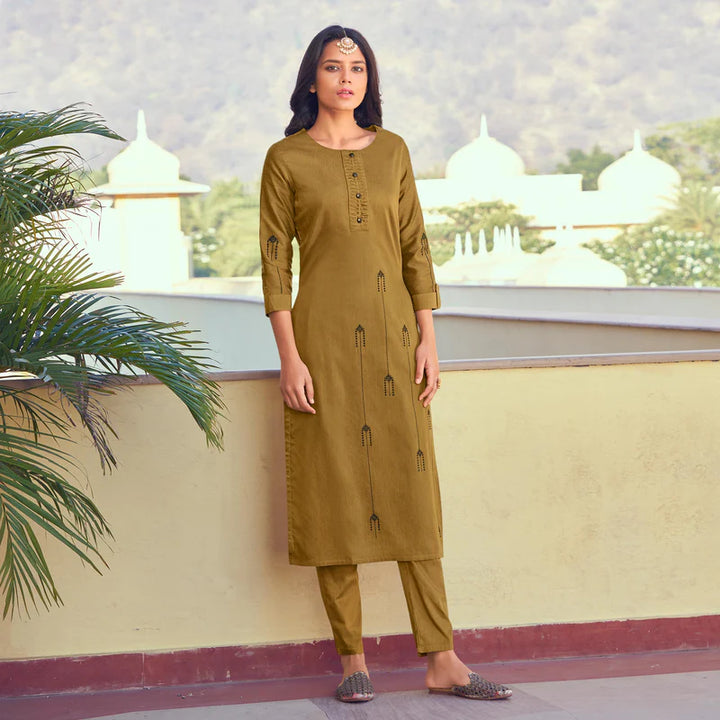 Stylish Coffee Silk Outfit | Elegant Hand Embroidery for Festive Occasions