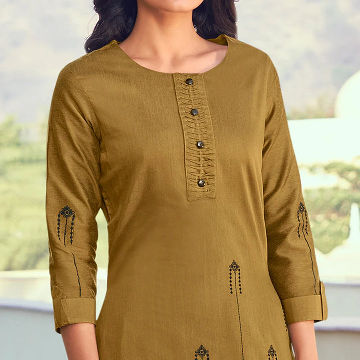 Stylish Coffee Silk Outfit | Elegant Hand Embroidery for Festive Occasions