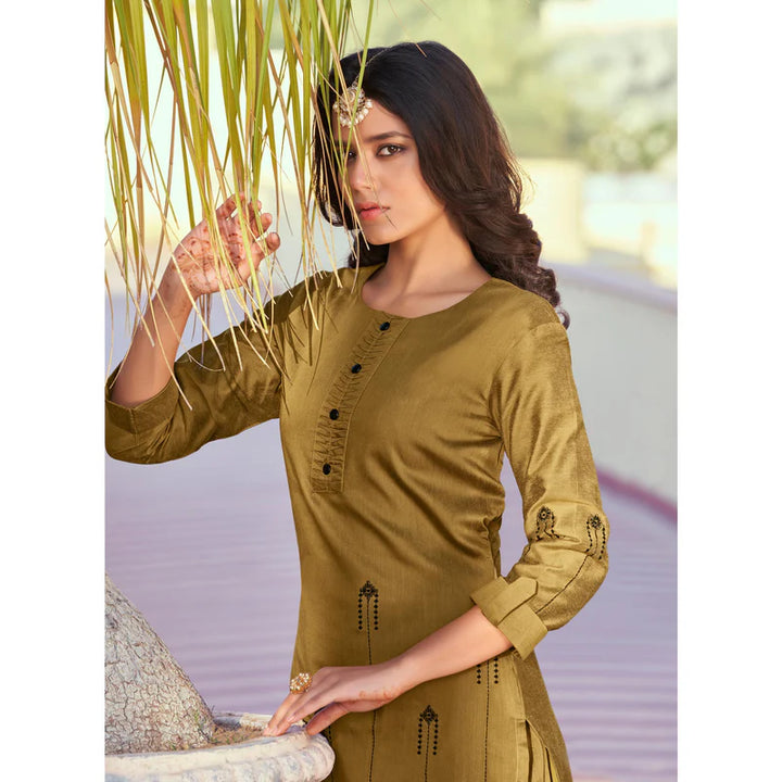 Stylish Coffee Silk Outfit | Elegant Hand Embroidery for Festive Occasions