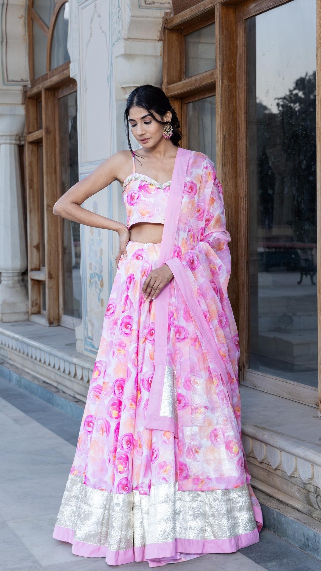 Haadiya Pink Muslin Lehenga Set | Luxury Wear with Lace & Tassels
