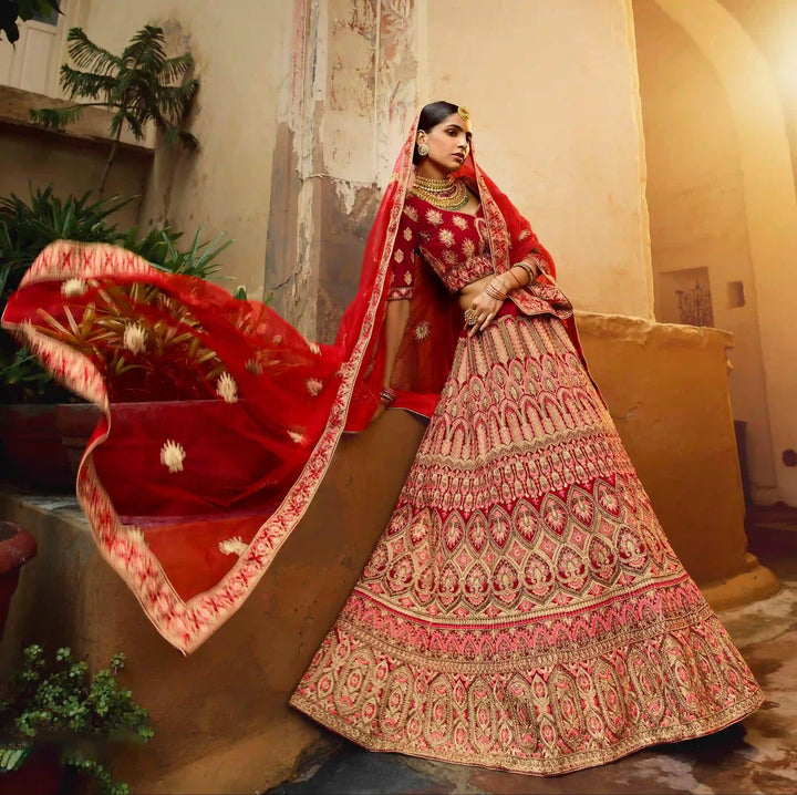 Red Bridal Velvet Lehenga | Perfect for Weddings & Special Occasions
