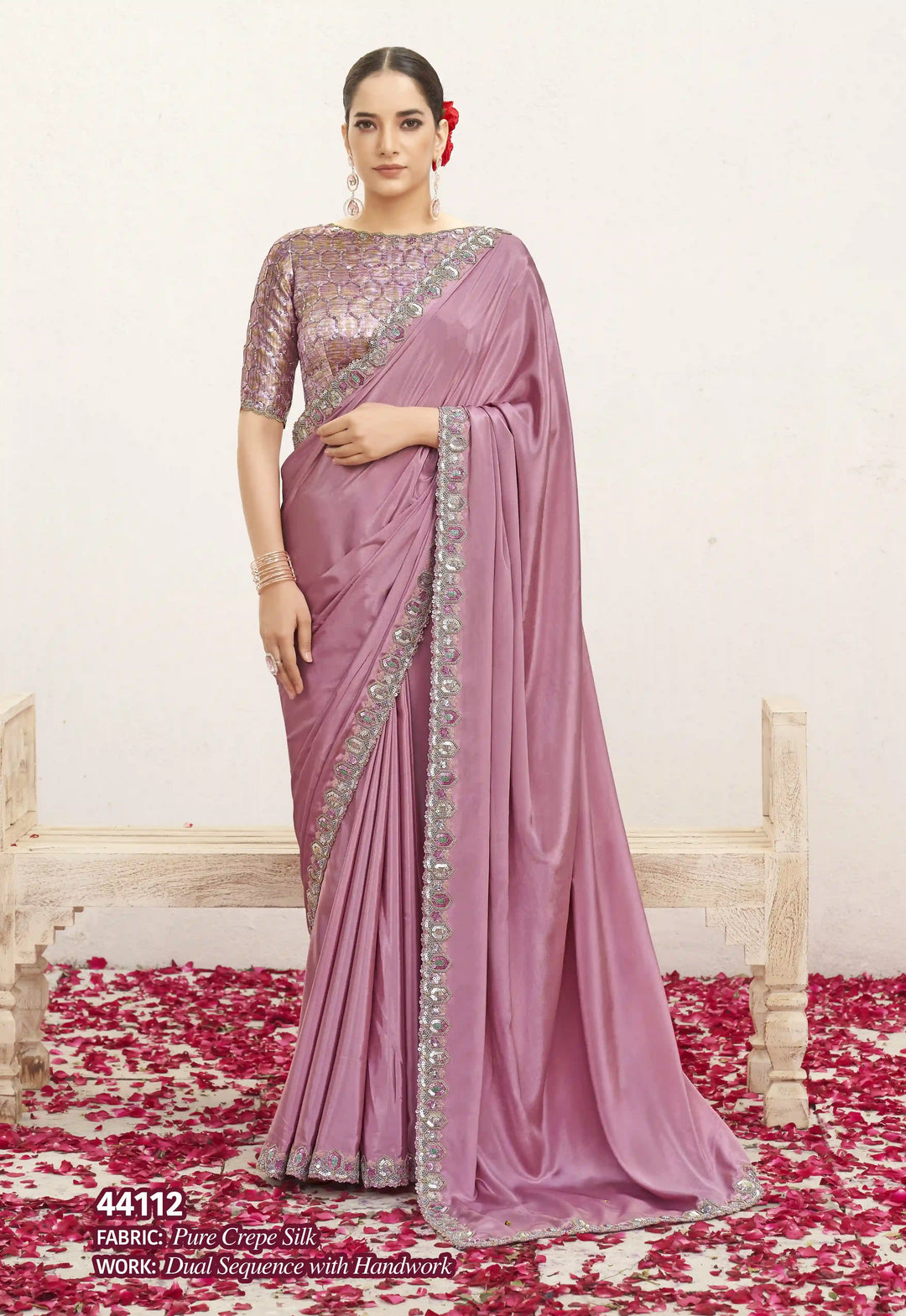 Beautiful Pink Saree with Silk Blouse & Jacquard Sequence Work