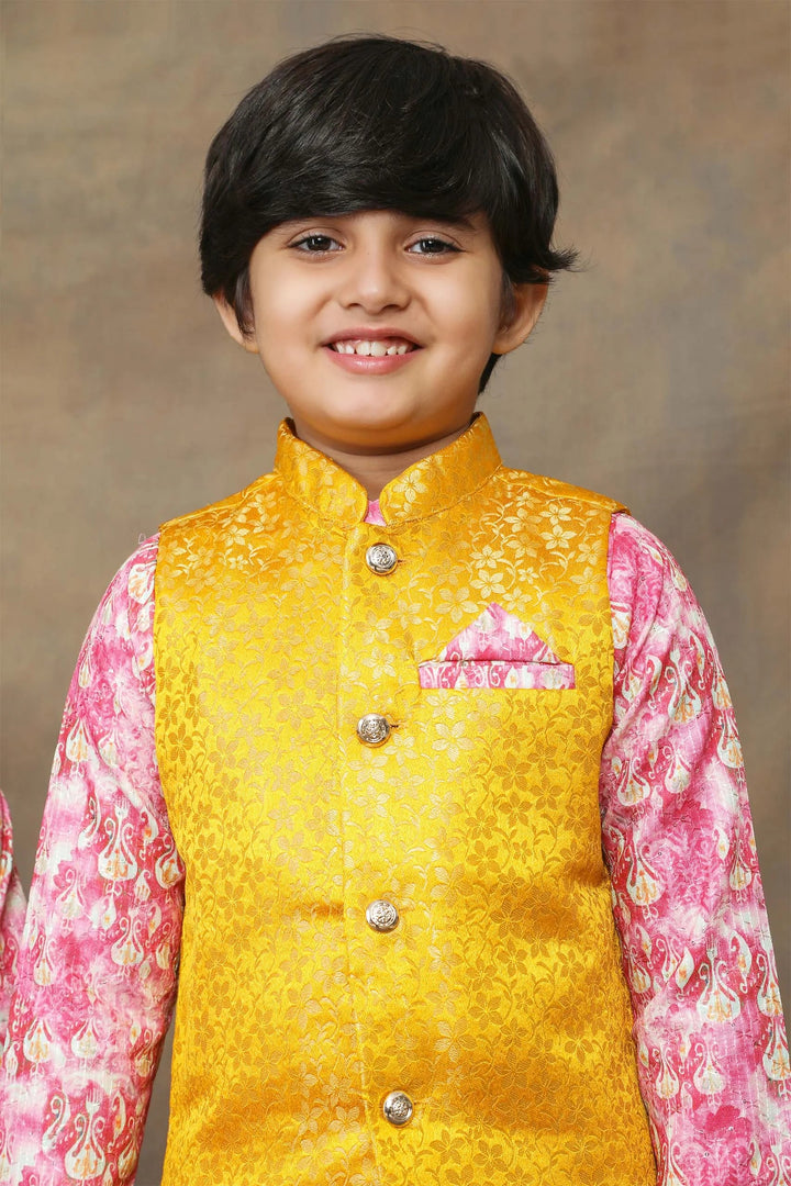 Sunny Yellow and Fuchsia floral Brocade Brother and Sister Twin Set