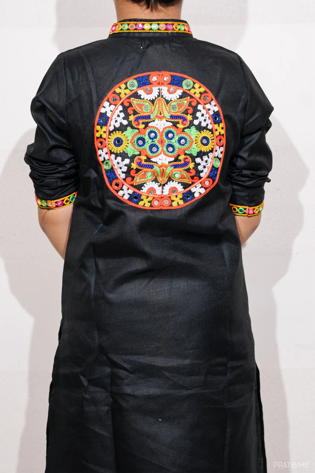 Ethnic Hand Embroidered Black And Multi Color Lehenga Choli With Matching Kurta Pyjama Couple Twin Set