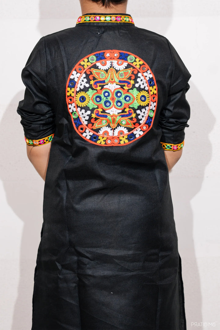 Ethnic Hand Embroidered Black And Multi Color Lehenga Choli With Matching Kurta Pyjama Couple Twin Set