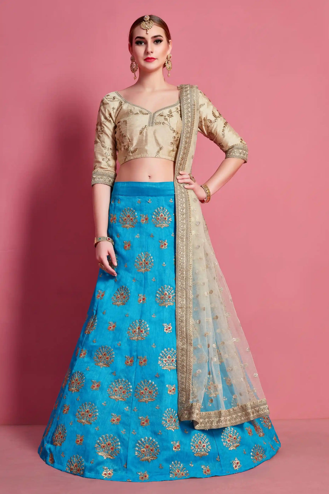 Elegant Art Silk Embroidered Lehenga Choli | Bridal Party Wear