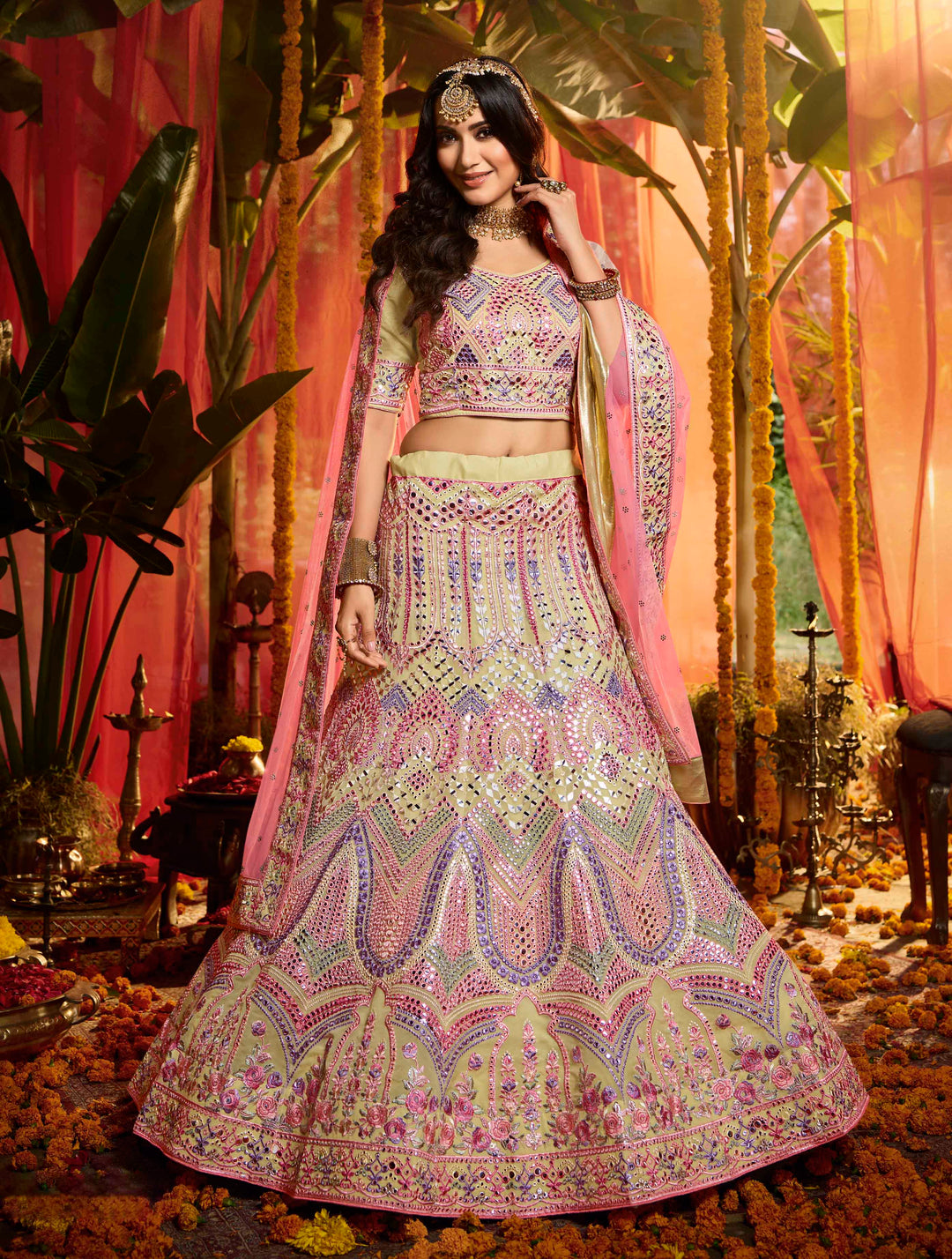 Off-White Bridal Lehenga Choli | Pure Organza Lehenga Choli for Weddings