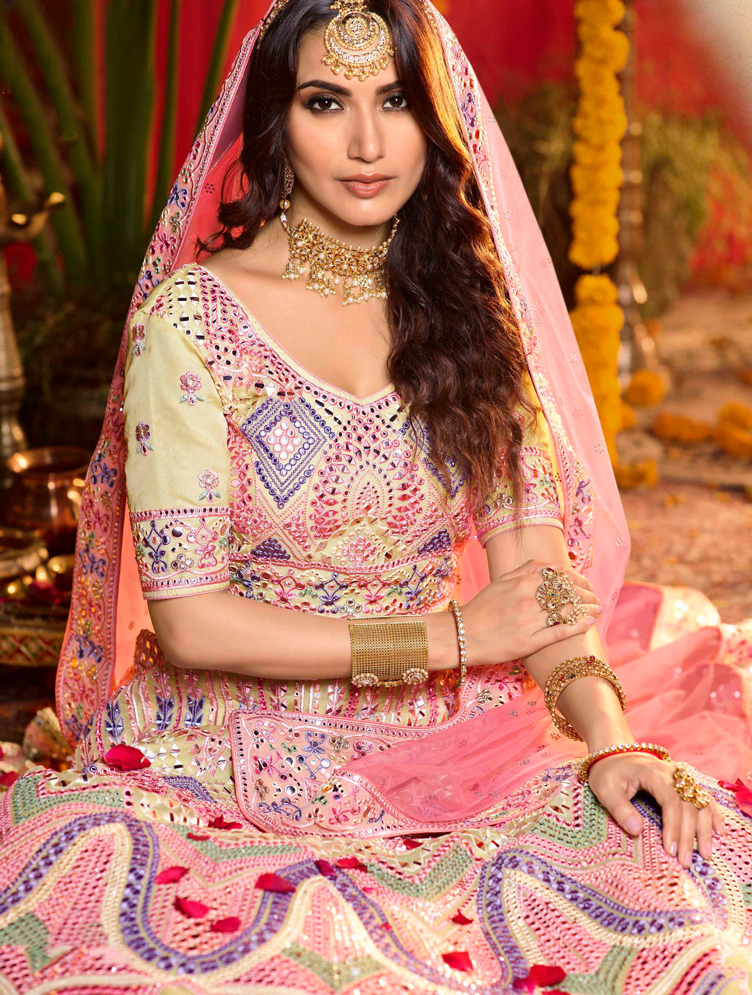 Off-White Bridal Lehenga Choli | Pure Organza Lehenga Choli for Weddings