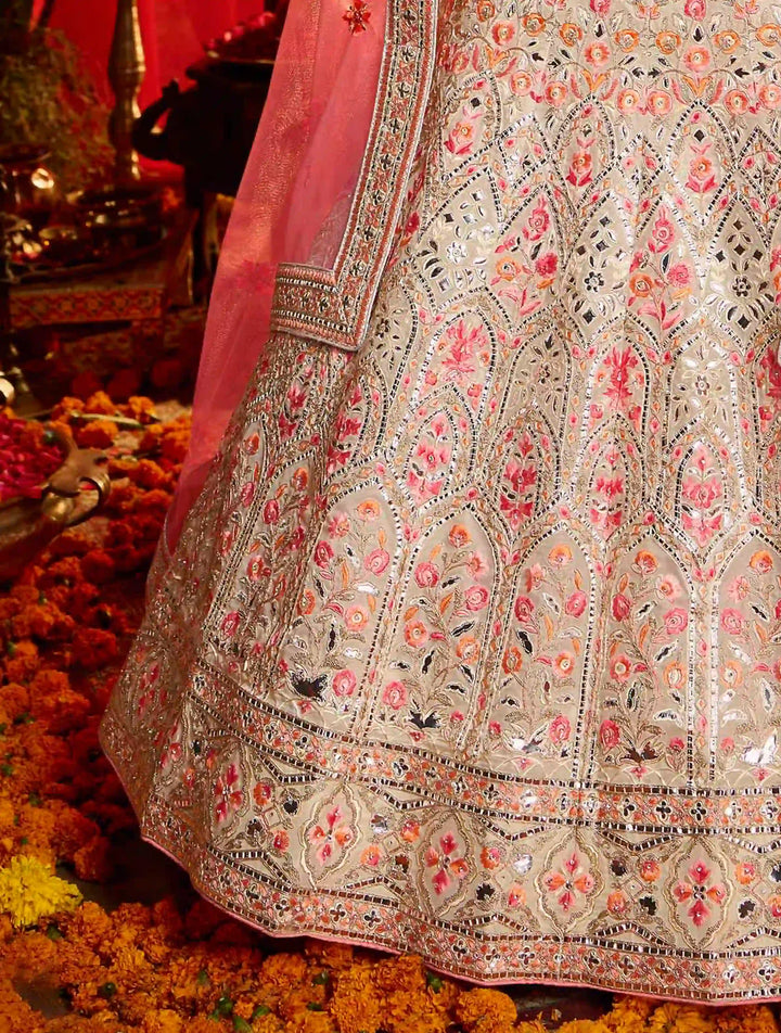Off-White Organza Lehenga Choli Set | Indian Lehenga Choli for Women