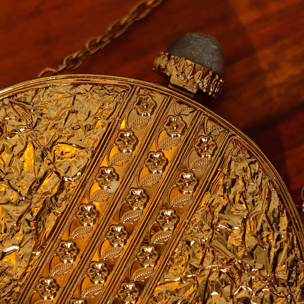 Qurbat Embellished Brass Clutch | Elegant Vintage Statement Bag