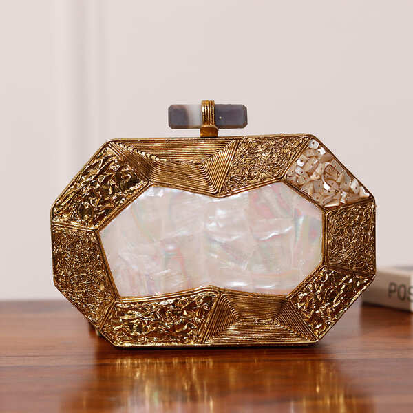 Inaayat Brass Mother of Pearl Clutch | Trendy Octagon-Shaped Bag