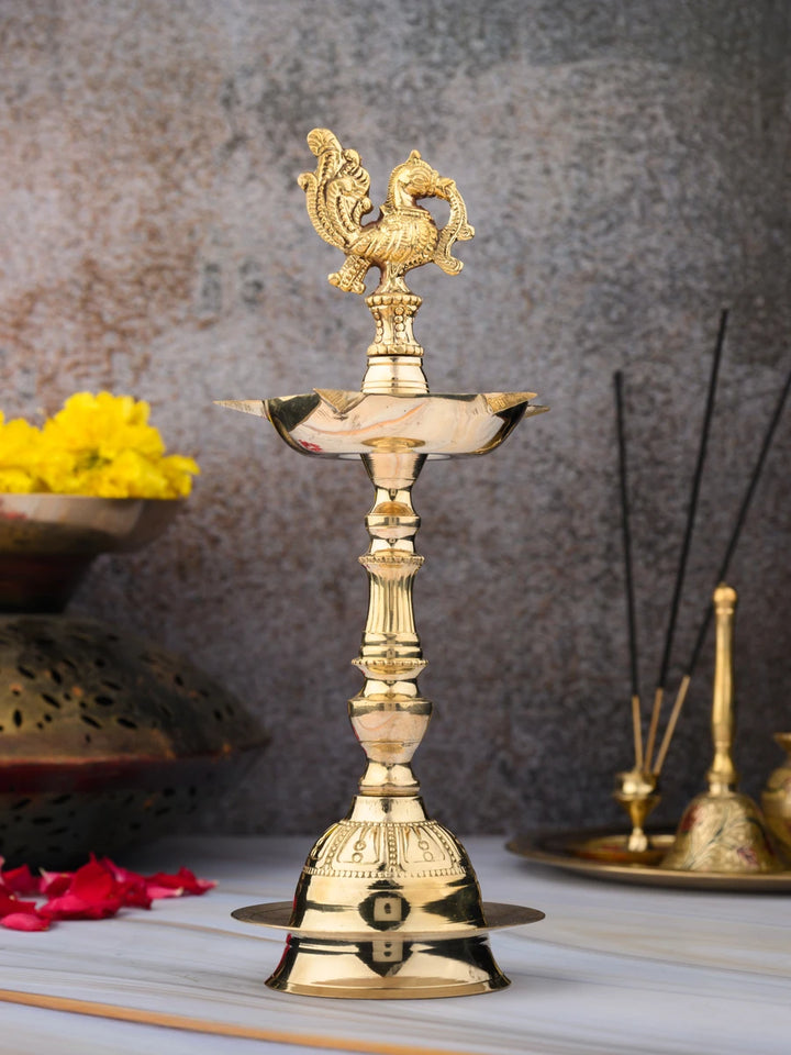 Pure Brass Nakashi Peacock Diya | Mahabharat Pital Oil Lamp Pack of 2