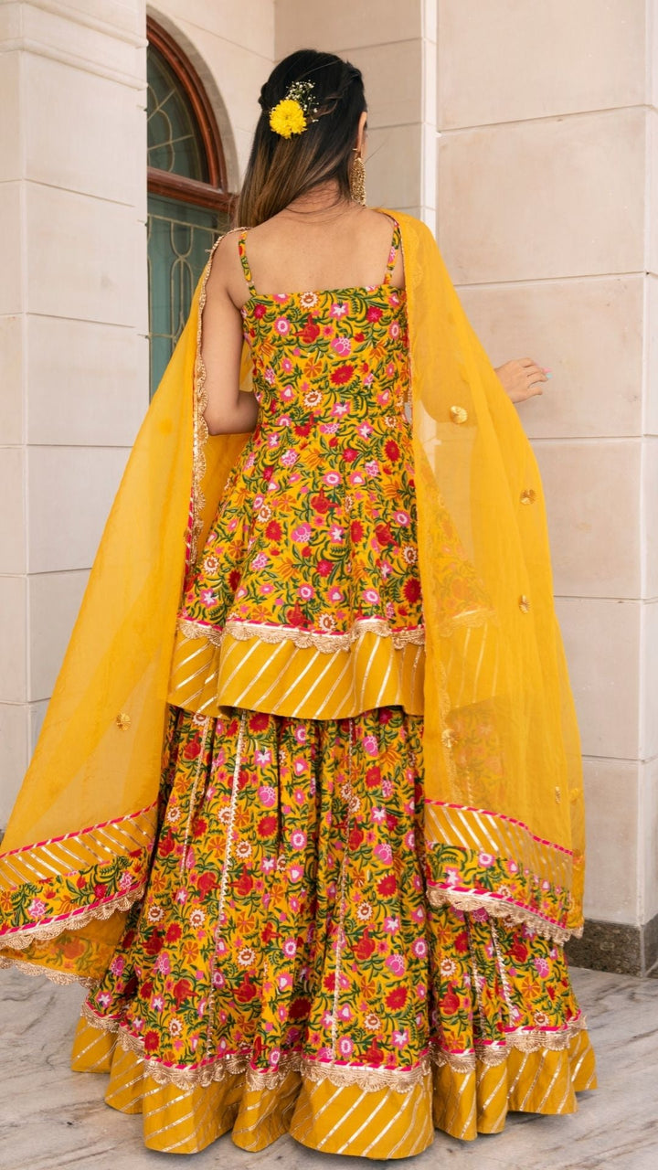 HALDI YELLOW HAND BLOCK PRINT LEHENGA SET - Pomcha Jaipur