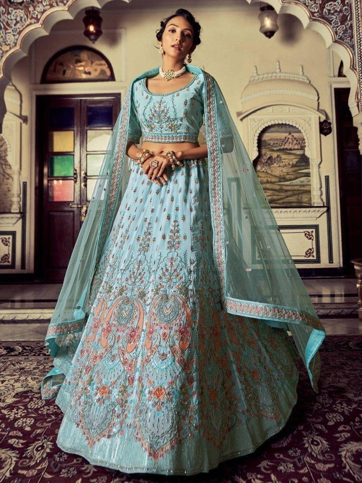 Sky Blue Lehenga Choli set | Georgette Material with Zarkan & Glitter Zari Embroidery