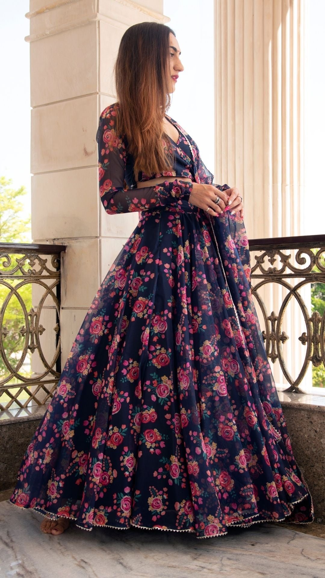 MAJARI BLUE ORGANZA LEHENGA SET - Pomcha Jaipur
