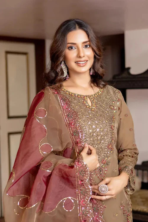 Chic Coffee Brown Organza Suit | Sophisticated Ethnic Wear for Women