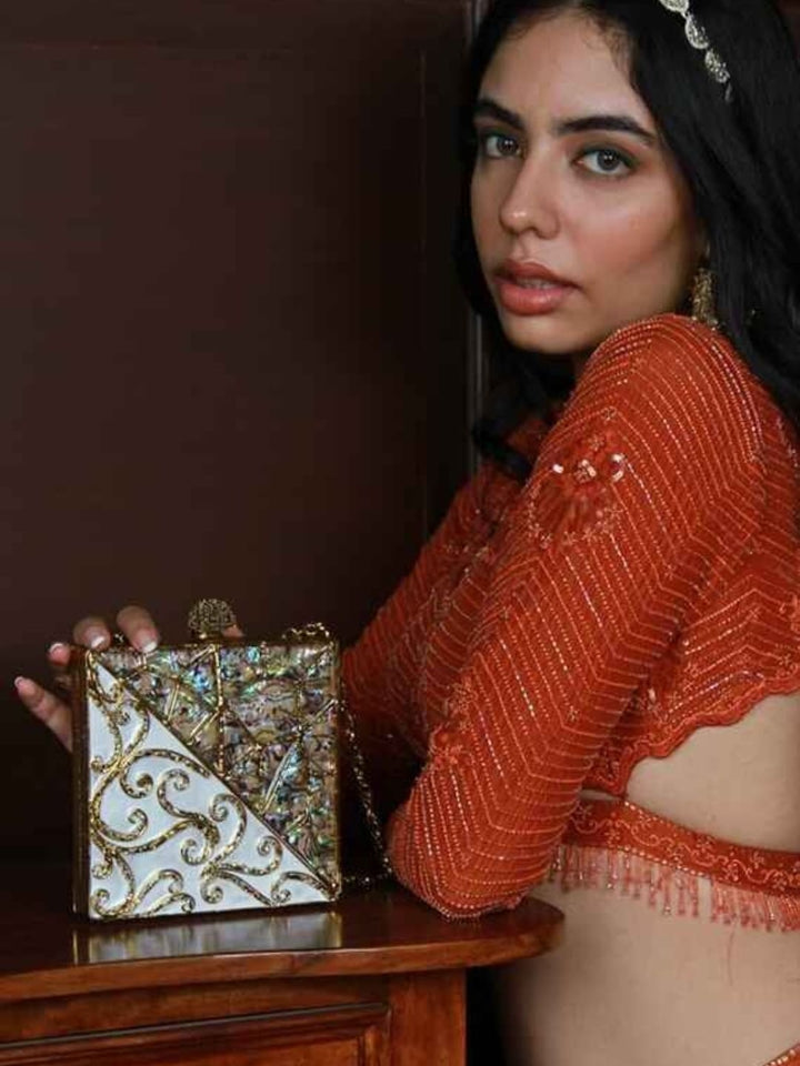 Lihaaz Mother of Pearl Brass Clutch | Elegant Eco-Friendly Bag
