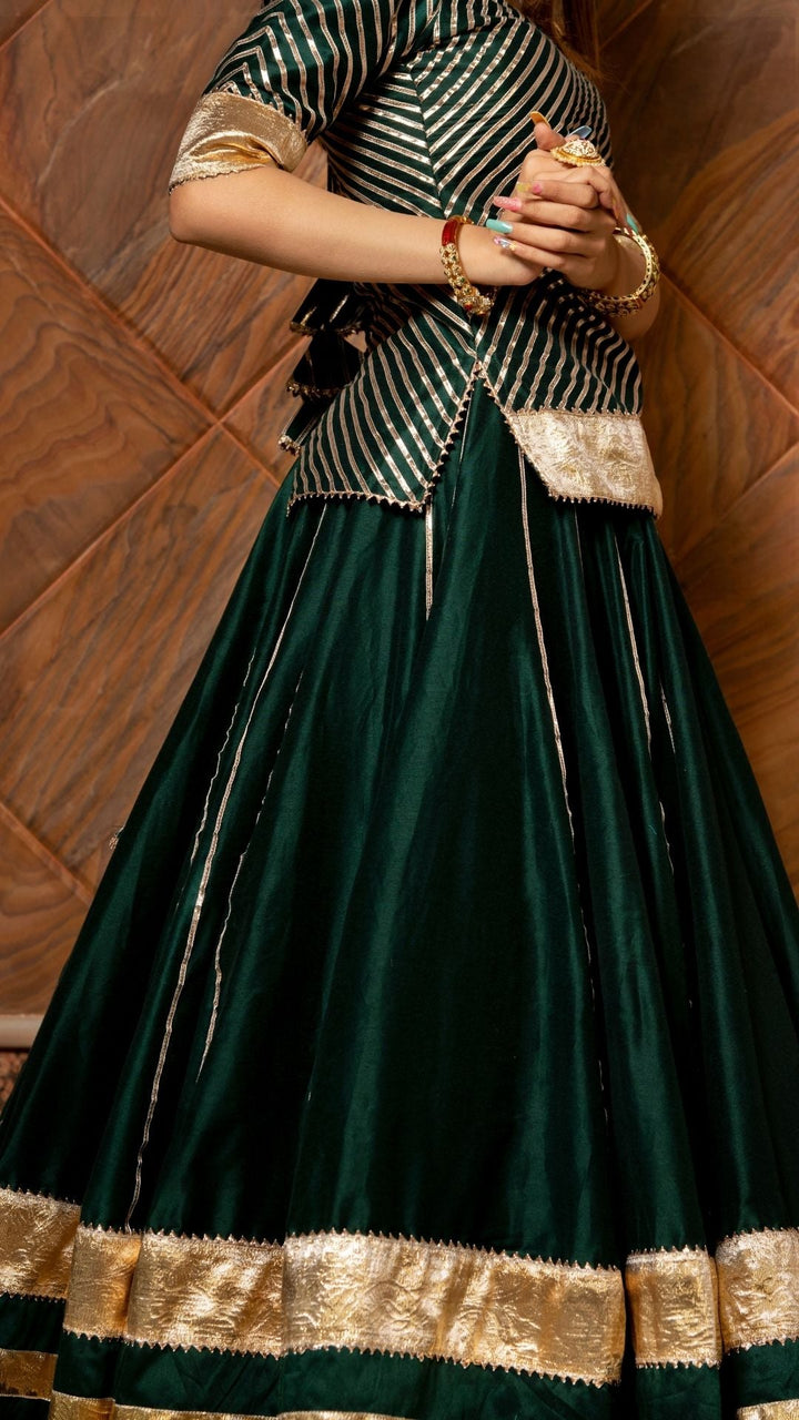 BAISA DARK GREEN COTTON SILK LEHENGA SET - Pomcha Jaipur