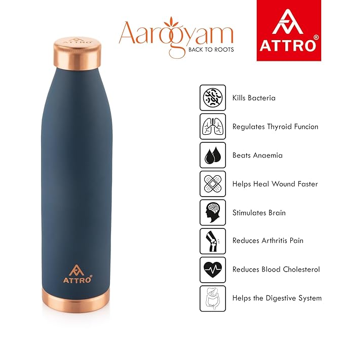 Attro 1000ml Copper Bottle | Matte Finish, Authentic Ayurveda Benefits