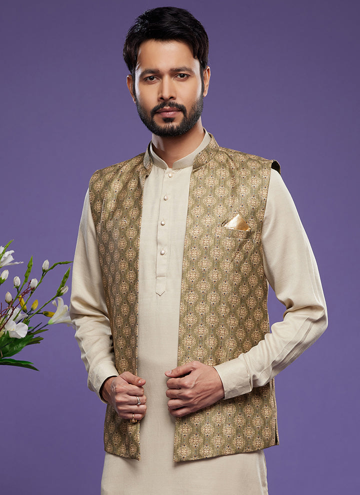 Luxurious art banarasi silk Premium Kurta Pajama with Koti | for wedding Wear