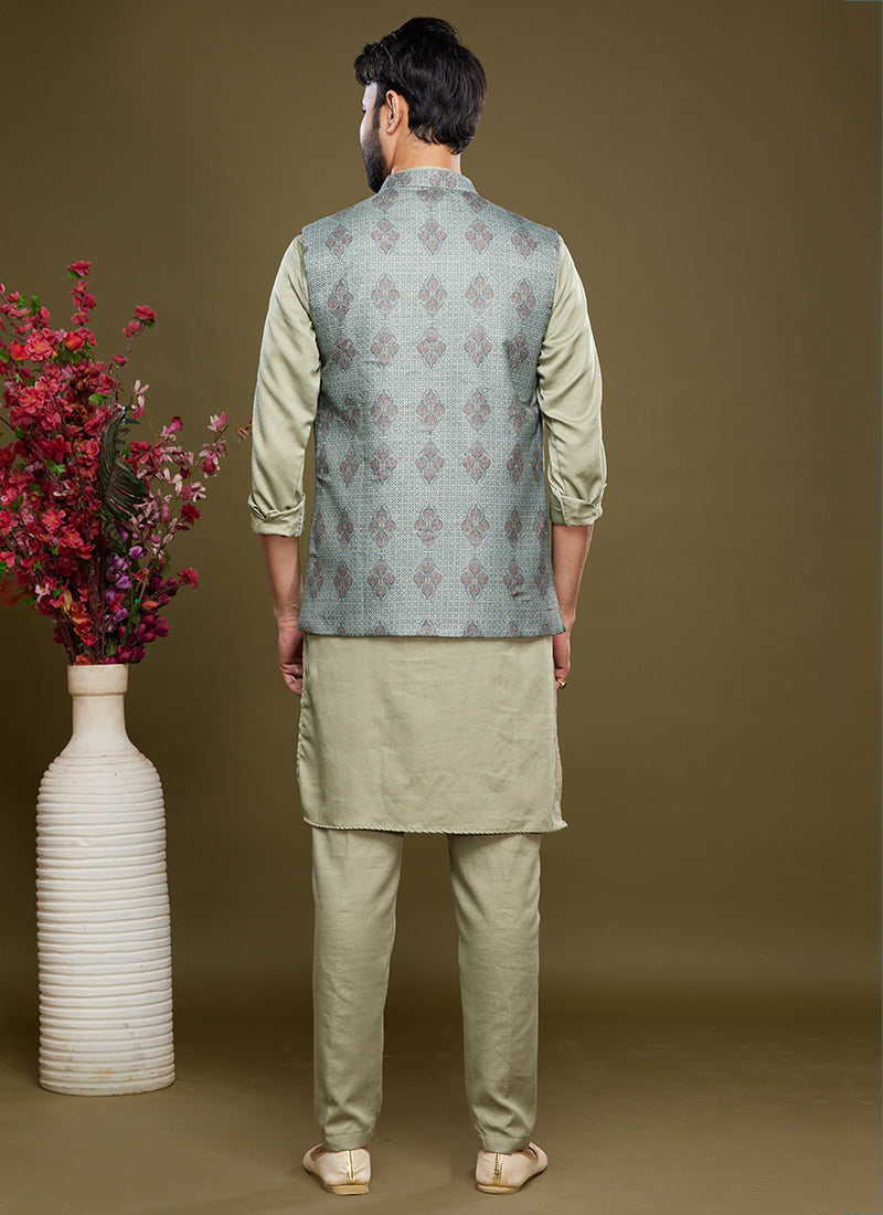 Luxurious art banarasi silk Premium Kurta Pajama with Koti | for wedding Wear