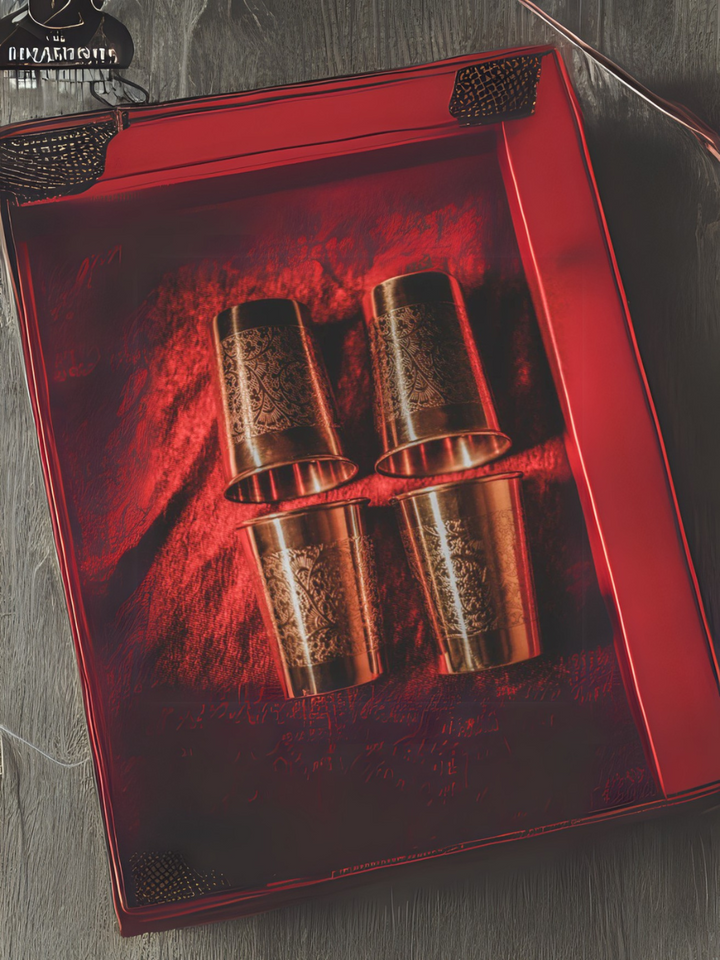 Copper Embossed Glass Set | Unique 4-Piece Drinkware Collection