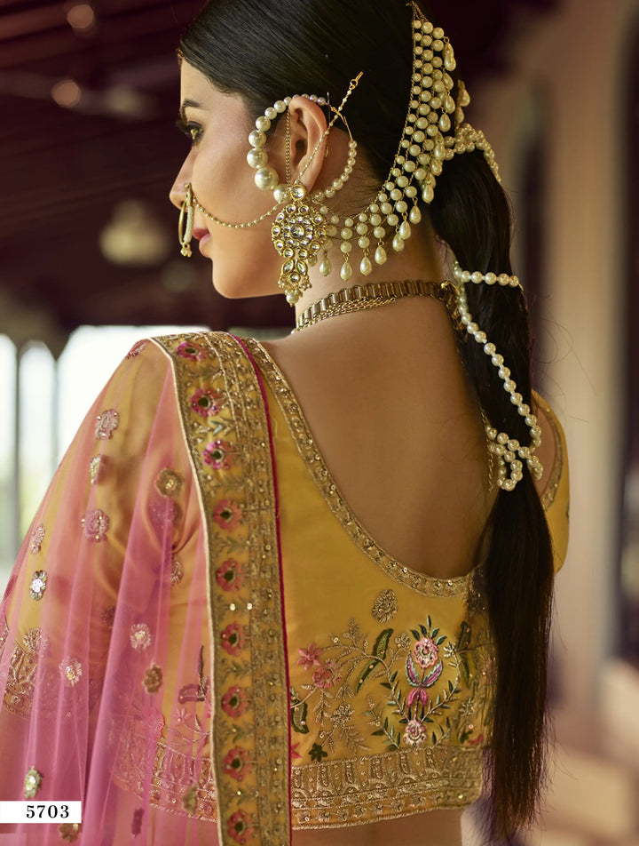 Mustard Organza Lehenga | Resham & Zari Work
