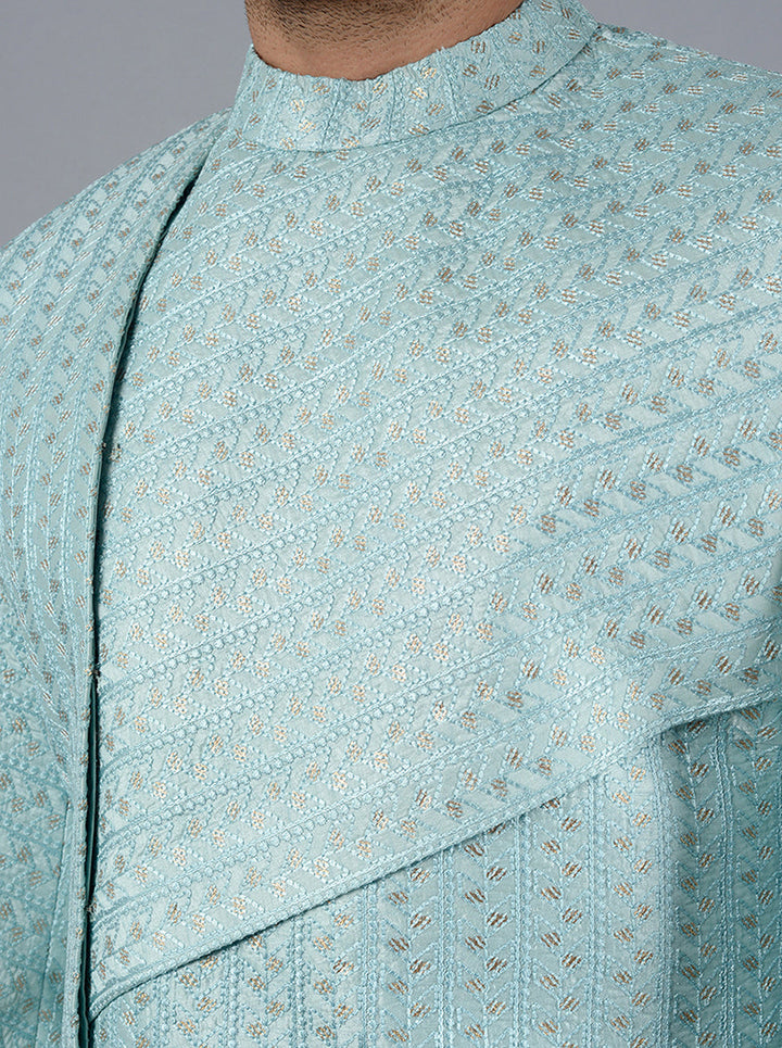 Sky Blue Indowestern for men with embroidery for festive occasions