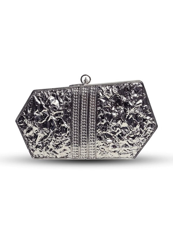Fatima Silver Brass Clutch | Embellished Vintage Charm Evening Bag