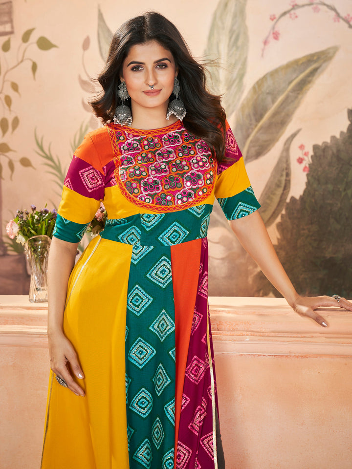 Beautiful Multi-Color Embroidered Rayon Navratri Wear Kurti