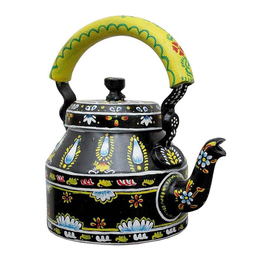 Meenakari Decorative Tea Kettle | 6 Glass Set with Wooden Tray